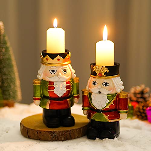 znewlook 2 x Weihnachts-Nussknacker-Kerzenhalter, Harz-Weihnachts-Nussknacker-Set, Weihnachts-Nussknacker-Statue, bunt bedruckter Nussknacker-Soldat für Weihnachtsdekoration, 12,7 cm hoch von znewlook