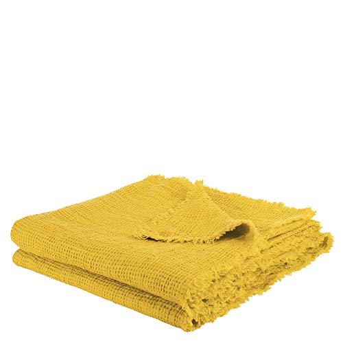 Honeybee-Plaid – weiche Decke aus Leinen – einfarbig gewebtes Plaid mit Fransen aus Naturmaterialien – 170x230 cm – 160 curry – von ’zoeppritz since 1828’ von 'zoeppritz since 1828'