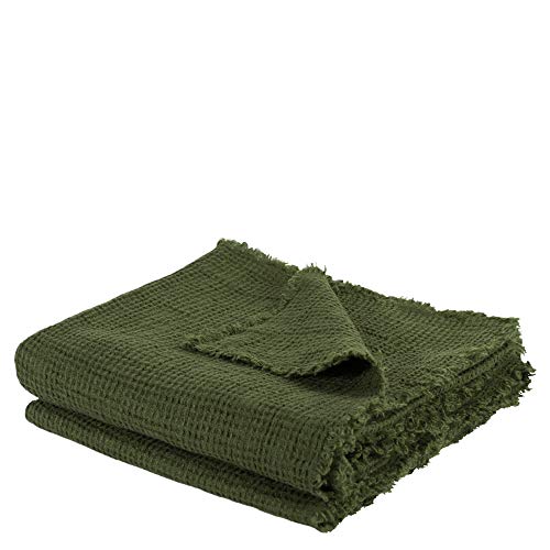 Honeybee-Plaid – weiche Decke aus Leinen – einfarbig gewebtes Plaid mit Fransen aus Naturmaterialien – 170x230 cm – 675 huntergreen – von ’zoeppritz since 1828’ von 'zoeppritz since 1828'