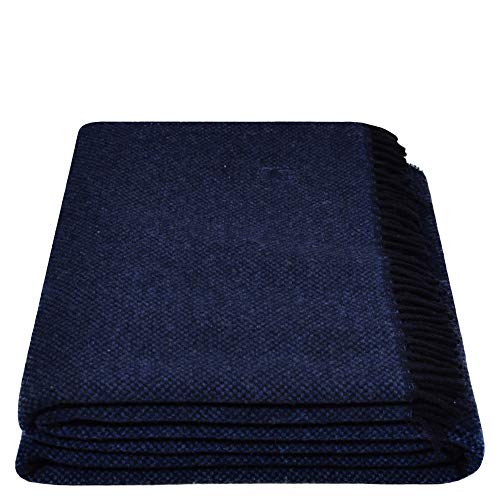 Must Relax-Decke – Wolldecke – hochwertiges Plaid aus reiner Schurwolle mit Fransen – 130x190 cm – 590 navy – von ’zoeppritz since 1828’ von 'zoeppritz since 1828'