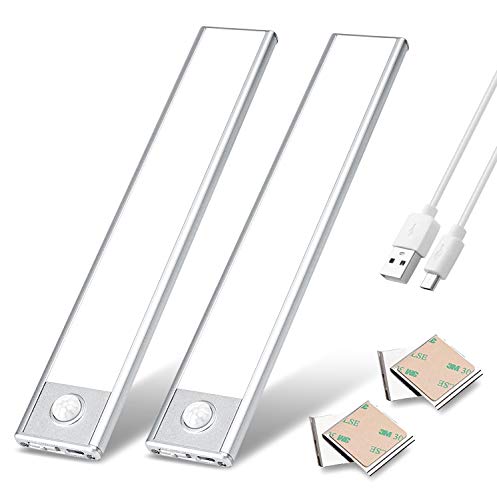 zoeson Motion Sensor USB ultradünnes, leichtes LED-Licht, 37 LED-Lampen, Schrankbeleuchtung, eingebauter Akku, Sicherheitsnachtlicht für Schrank, Kleiderschrank, Küche, Schlafzimmer (2pcs/pack) von zoeson