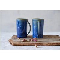 Zwei Ozean Blau Hohe Tassen, Keramik Kaffee-Set, Handgefertigte Elegante Moderne Teetassen, Weihnachtsgeschenk Für Papa Zwei Ozean Blau Hohe Tassen, Keramik Kaffee-Set, Handgefertigte Elegante Moderne Teetassen, Weihnachtsgeschenk Für Papa von zoharshaham