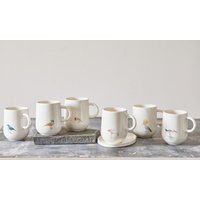 Zwei Weiße Keramik-Kaffeebecher, Original Handbemalte Vögel, Geschenk Für Vogelliebhaber, 200 Ml. Unze von zoharshaham