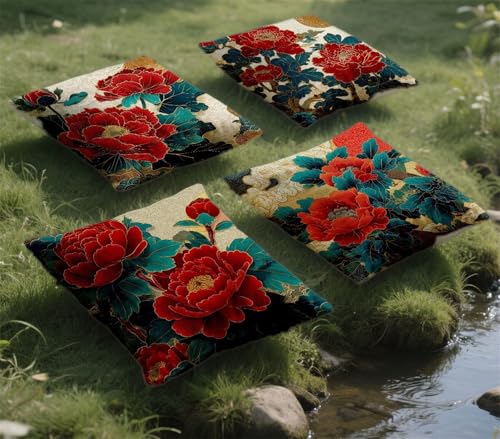 Kissenbezug 70x70cm Outdoor Kissen Wetterfest Rot kissenbezüge Blume 4 Stück Samt Sofakissen mit Unsichtbarer Reißverschluss Sitzkissen Dekokissen für Couch Sommer Balkon Garten Deko Geschenk z-852 von zohjlinwq