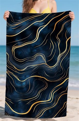 Strandtuch Blau Microfaser Badetuch Groß 90x200cm Strandhandtuch Abstrakt Beach Towel Sandfrei Schnelltrocknend Reisehandtuch Leicht Saugfähig Handtücher für Urlaub Reisen Strand Damen & Herren bz-631 von zohjlinwq