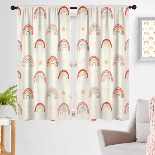 zokyer Regenbogen-Fenstervorhang für Kinder, Boho, Spielzimmer, Mädchen, Wolke, niedlich, Kinderzimmer, Kawaii-Sterne, Kunst, Cartoon-Muster, 106,7 x 160 cm, Vorhänge für Wohnzimmer, Schlafzimmer, von zokyer