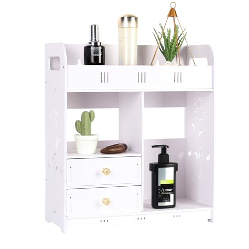 zomebar Badezimmer Schrank mit hohlen Blume geschnitzt, Wand montiert Badezimmer Lagerung Schrank, Badezimmer Toilette Lagerung Regal, Punching Free Cosmetics Storage Organizer (weiß) von zomebar