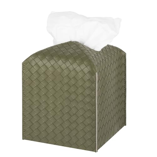 Tissue Box Cover PU Leather Tissue Holder Square Facial Tissue Case Facial Paper Organizer Dispenser for Bathroom, Vanity Countertop, Tabletop, Car, Olive Green von zoocatia