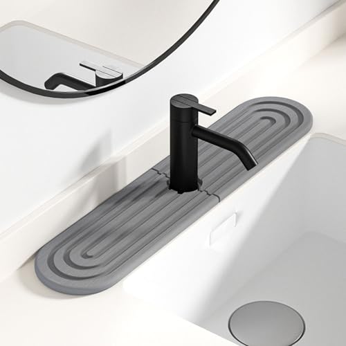 Absorbent Faucet Mat for Kitchen Sink, Super Absorbent Diatomite Fast Drying Stone Sink Tray Prevents Moisture Buildup & Splash Guard, Universal Kitchen Sinks Faucet Mat (Dark Gray B) von zoocco