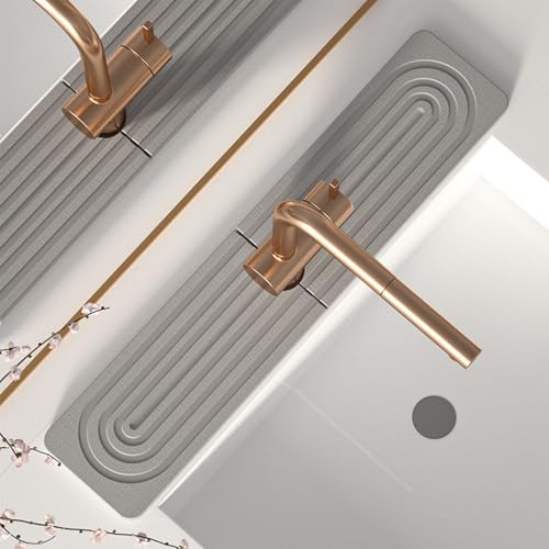Absorbent Faucet Mat for Kitchen Sink, Super Absorbent Diatomite Fast Drying Stone Sink Tray Prevents Moisture Buildup & Splash Guard, Universal Kitchen Sinks Faucet Mat (Gray A) von zoocco