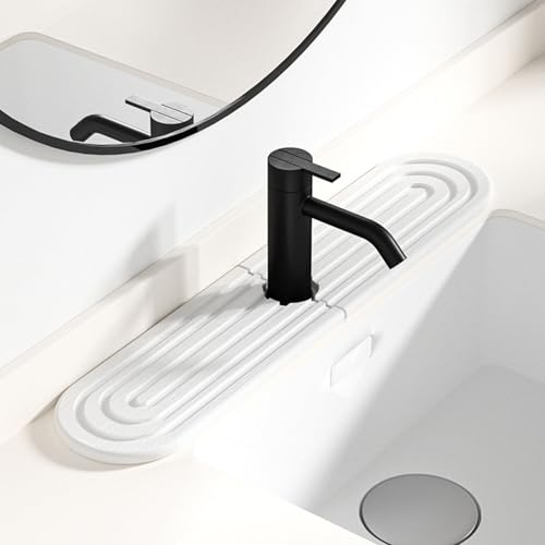 Absorbent Faucet Mat for Kitchen Sink, Super Absorbent Diatomite Fast Drying Stone Sink Tray Prevents Moisture Buildup & Splash Guard, Universal Kitchen Sinks Faucet Mat (White B) von zoocco