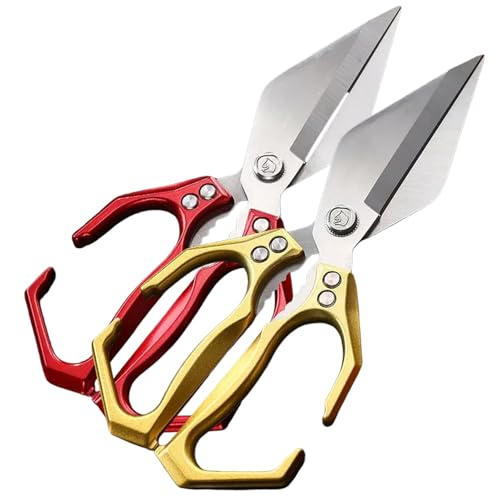 Küchenschere, Multifunctional Heavy-Duty Kitchen Shears, Sharp Stainless Steel Poultry Shears & Meat Scissors, Heavy Duty Kitchen Scissors for Food, Chicken Bone, Seafood & BBQ (Gold + Red) von zoocco
