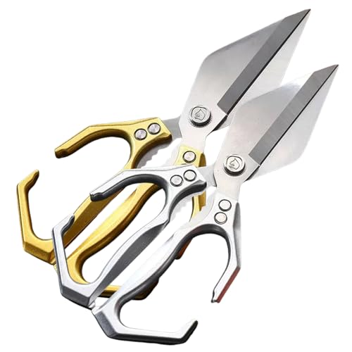 Küchenschere, Multifunctional Heavy-Duty Kitchen Shears, Sharp Stainless Steel Poultry Shears & Meat Scissors, Heavy Duty Kitchen Scissors for Food, Chicken Bone, Seafood & BBQ (Silver + Gold) von zoocco
