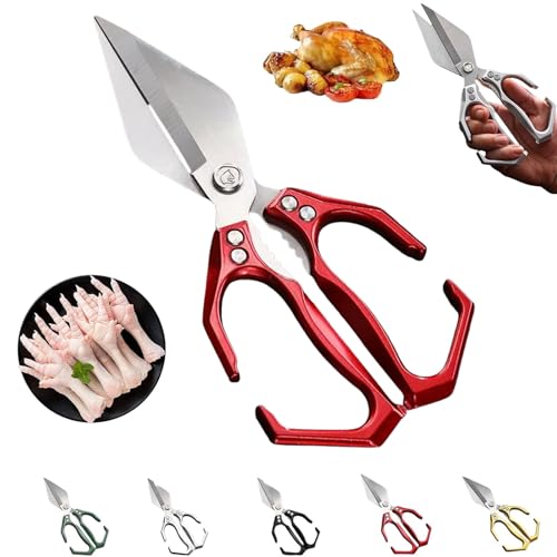 Seattleget Multifunctional Heavy-Duty Kitchen Shears, Sharp Kitchen Scissors Heavy Duty, Ergonomic Handle Japanese Cooking Shearss for Food & Turkey (Red) von zoocco