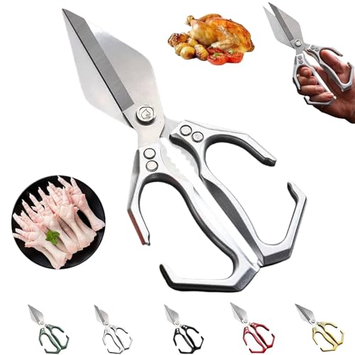 Seattleget Multifunctional Heavy-Duty Kitchen Shears, Sharp Kitchen Scissors Heavy Duty, Ergonomic Handle Japanese Cooking Shearss for Food & Turkey (Silver) von zoocco