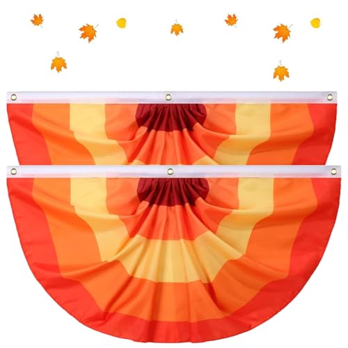 Thanksgiving 3x6 Ft Fall Pleated Fan Flag, Fall Buntings for Outside 3 Rustproof Grommets & Easy Hang for Outdoor Yard Decorations (2pcs) von zoocco