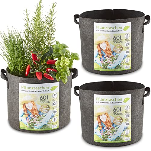 zooprinz Premium 30 L oder 60 L Pflanztaschen aus dickem Vlies – Pflanzsäcke perfekt für Blumen, Tomaten, Kartoffeln und Co – mit stabilen Tragegriffen – Perfekt für Garten & Balkon von zooprinz