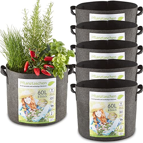 zooprinz Premium 30 L oder 60 L Pflanztaschen aus dickem Vlies – Pflanzsäcke perfekt für Blumen, Tomaten, Kartoffeln und Co – mit stabilen Tragegriffen – Perfekt für Garten & Balkon von zooprinz