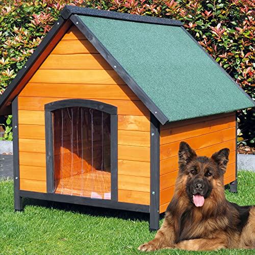 zooprinz Premium Hundehütte Luna - aus wetterfestem Vollholz, Dach zum Öffnen und Lamellentür - ideal für draußen - mit natürlichen Farbe gestrichen - 2 Größen zur Wahl -Hundehaus Hundehütte (XXL) von zooprinz