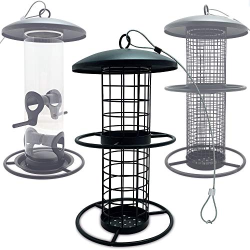 zooprinz Premium XL Vogelfutterspender mit stabilen Sitzringen und Schutzdach für Wildvögel – witterungsbeständig und langlebig – Dank des Stahlseils schnell aufgehängt - Meisenknödelhalter von zooprinz