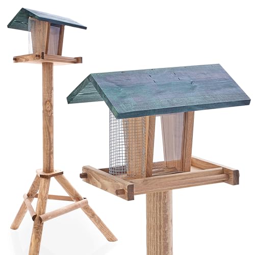 zooprinz Vogelhaus mit Ständer - Vogelfutterspender mit Sitzstangen und Schutzdach für Wildvögel – witterungsbeständig und langlebig – Vogelhaus mit stabilem Ständer von zooprinz