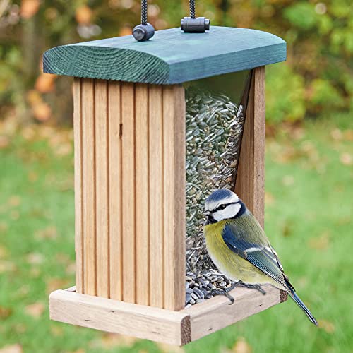 zooprinz nachhaltiges Vogelhaus zum aufhängen - Vo-gelfutterspender mit stabilem Sitzrand und Schutzdach für Wildvögel – witterungsbeständig und langlebig – Dank des Seils schnell von zooprinz