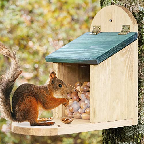 zooprinz wetterfestes Eichhörnchen Futterhaus mit großer Sitzplattform - aus langlebigen Massiv-Holz I große & stabile Futterstation I Langlebiges Eichhörnchenfutterhaus, ganzjährig von zooprinz