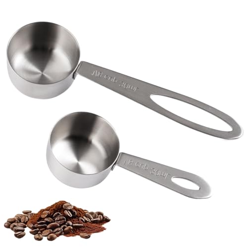 1/8 Tasse 30 ml Edelstahl Kaffeelöffel Portionierer, 2 Stück Kaffeedosierlöffel Set, 10/14cm Kaffeemesslöffel, Kleine Messlöffel mit Langem Griff und Metric, für Flüssigkeiten Feststoffe Kaffee Kakao von zorvixal