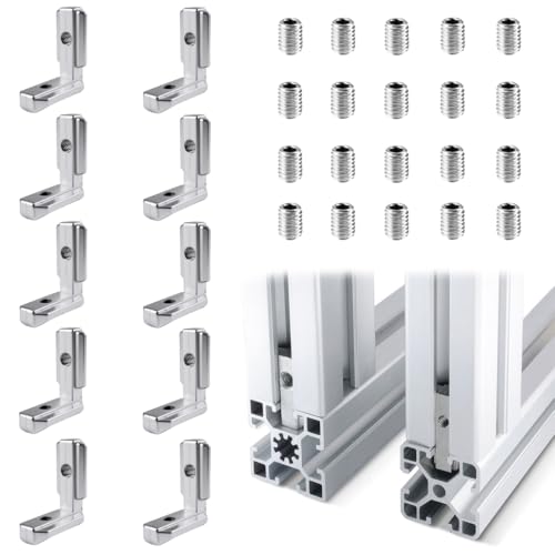 10 Stück T-Nut Innenwinkel mit 20 Schrauben, 90° L-Form Inneneckverbinder, T Slot T-nut Aluprofil, 3030 Nut 8 M6 Aluprofile Winkel Eckverbinder für 30er-Serie Europäischer Standard-Aluminium-Profil von zorvixal