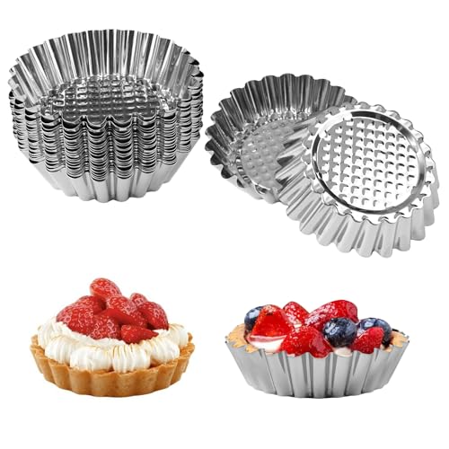 20 Stück Edelstahl Mini Tarteform, 9.5×2.5cm Metall klein Torteletts, Wiederverwendbar Egg Tart Mold,Förmchen Tarte Backform, Hitzebeständig Bis 230°C für Pudding, Kuchen, Cupcake, Muffin (Silber) von zorvixal
