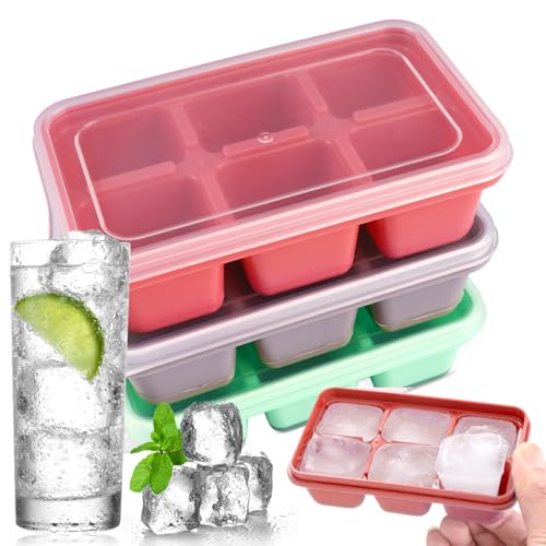 3 Stück Eiswürfelform,11.5x7cm Silikon Eiswürfelschale mit Deckel,Stapelbar und Spülmaschinenfest Eiswürfel Form,Wiederverwendbare Eiswürfelform,für Bier WeinUnd Baby Snack (3 Farbe,18 Eiswürfel) von zorvixal