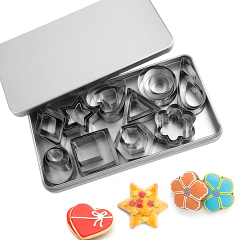 30 Stück Cookie Cutter zum Ausstechen, Kleine Keksausstecher aus Edelstahl, Mini Shapes Ausstechformen, Mini-Ausstechformen in 3 Größen, für Tortendekorationen, Zuckerkuchen, Kekse von zorvixal