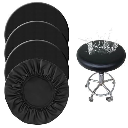 4 Stück Rund Drehstuhl Hockerbezug, 30-36cm Wasserdichtes Leder Runder Hockerkissenbezug, Runder Leder Hocker Bezug Schwarz, Barhocker Hockerbezug Elastische, Sitzkissenbezug für Bar, Zuhause, Büro von zorvixal