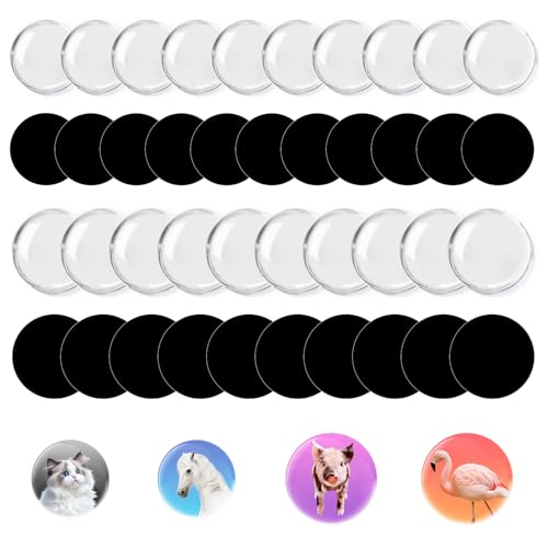 48 Stück Magnete für Kühlschrank mit 48 Magnet Aufkleber, 25mm/30mm Runde Magnetscheiben, Selbstklebend Glas Cabochon Magnet, Fotomagnete Selbst Gestalten Rund, für DIY Whiteboard Kühlschrank Wand von zorvixal
