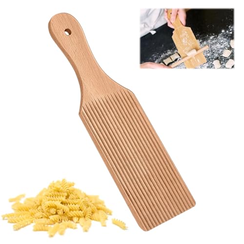 24cm Nudelbrett Holz, Gnocchi Brett mit Rillenmuster, Pasta Hackbretter Zubehör, Makkaroni Nudelmaschine, Pasta Maker Nudelholz für Spaghetti Klumpen, Penne, Ravioli, Nudelbesteck Italienische von zorvixal