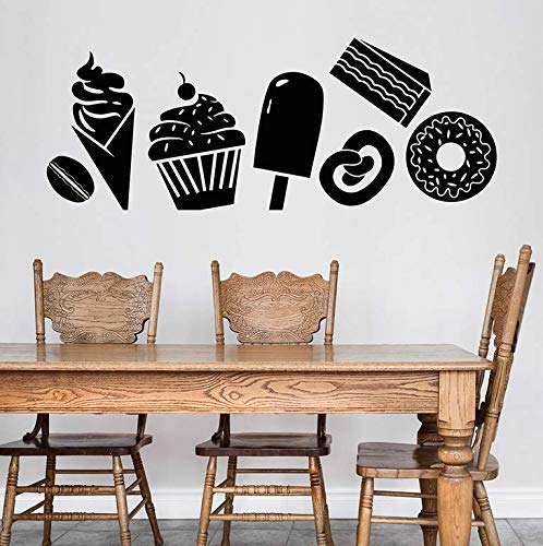 Dessert Shop Wand Applique Süßigkeiten Dessert Eis Kuchen Donut Kaffee Bohnen Vinyl Fenster Aufkleber Cafe Interior Art 107X42Cm von zoujl