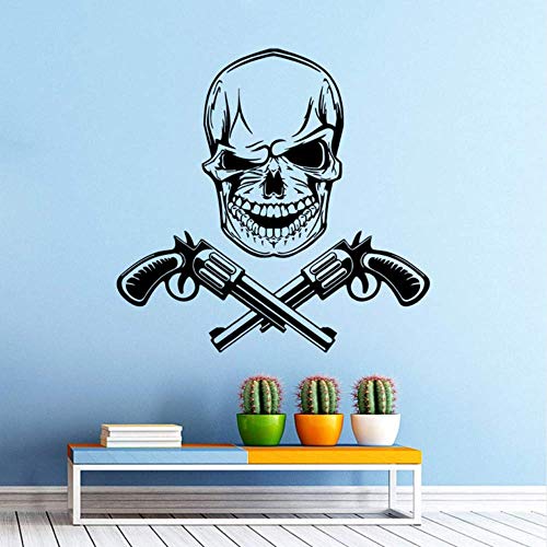 Vinyl Aufkleber Schädel Revolver Waffe Wandtattoo Vinyl Wohnzimmer Aufkleber Military Wandbild Kinder Jungen Room Decor Größe 42 * 41 Cm von zoujl