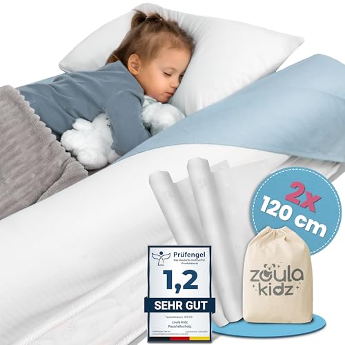 zoula kidz® aufblasbarer Rausfallschutz Bett Reise mit Oeko-TEX® Stoffüberzug [120cm, 2er Set] - Rausfallschutz Boxspringbett - Fallschutz Bett für Baby & Kinder - Rausfallschutz Kinderbett von zoula kidz