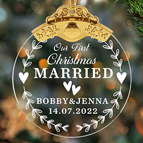 Benutzerdefinierte Kreis Glas Weihnachtsschmuck Personalisierte Paarnamen Und Datum Unser Erstes Weihnachten Verheiratet Ornament 2022 Hochzeit Dusche Geschenk Just Married Geschenk Hochzeit Ornament von zouwii