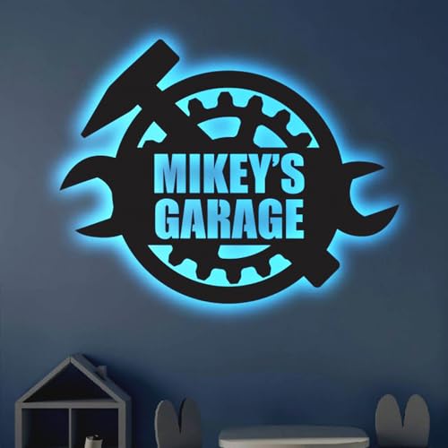 Personalisiertes LED Garage Metallschild | Leuchtende Wandkunst Für Zuhause Und Garage | Garagen Wandkunst | Garage Neon Sign Zum Vatertag | Garage LED Kunstschild von zouwii