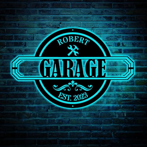 zouwii Personalisiertes LED Garage Metallschild | Leuchtende Wandkunst Für Zuhause Und Garage | Garagen Wandkunst | Garage LED Kunstschild Geschenk Der Väter von zouwii