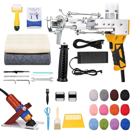 ZOWWFAST Teppich-Tufting-Pistole mit Teppich-Trimmer-Kit, Tufting Gun Set mit Digitaler Geschwindigkeitsanzeige, Tufting Maschine mit Tufting-Tuch|Garn |KitWalze|Bürste|Schaber |Stampfer -Gelb von zowwfast
