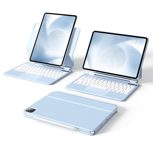 zoyu Tastatur Nur für iPad Pro 11 Zoll 4 3 2 Generation (2022/2021/2020), Magnetische Tastaturabdeckung für Touch-Trackpad, 7 Farben Hintergrundbeleuchtung, QWERTZ, Bluetooth-Tastatur, Blau von zoyu