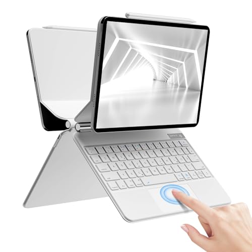 zoyu Bluetooth Magnetic Tastatur Hülle für iPad 11. Generation 2025 11 Zoll, iPad 10th Generation 2022 (10,9 Zoll), Touch-Trackpad, schwebender Auslegerständer, QWERTZ, Weiß von zoyu