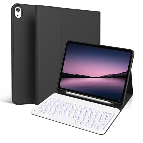 zoyu Tastatur Hülle für iPad 11 Generation A16/10 Generation (11 Zoll 2025/10.9 Zoll 2022), 7-farbige Beleuchtung Magnetische Tastatur für iPad 11./10. Gen Hülle mit Stifthalter, Schwarz von zoyu