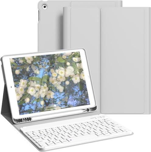 zoyu Tastatur hülle für iPad 9. Generation 2021, iPad 8./7. (2020/2019 10,2 Zoll), Abnehmbare kabellose Bluetooth-Tastaturhülle und integrierter Stiftschlitz, Slim and Lightweight, Grau von zoyu