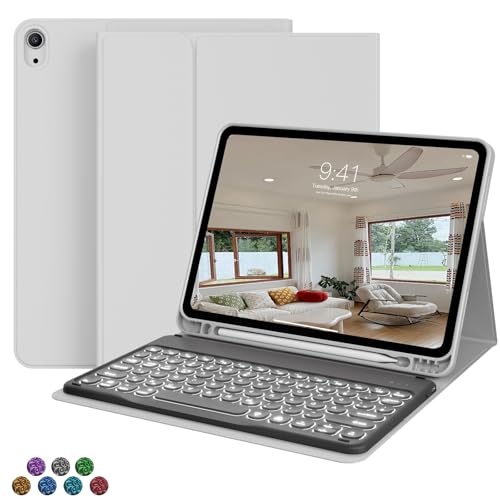 zoyu für iPad (A16) 11./10. Generation Hülle mit Tastatur (2025/2022) - 7-Farben-Hintergrundbeleuchtung, kabellose abnehmbare Folio-Tastaturabdeckung, integriertem Stifthalter, Grau von zoyu