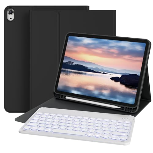zoyu Tastatur Hülle für iPad Air 11 Zoll (2025 M3/2024 M2), iPad Air 5 4 (2022/2020) 10,9 Zoll, 7 Farbige Von hinten beleuchtet, QWERTZ-Layout, Schwarz von zoyu