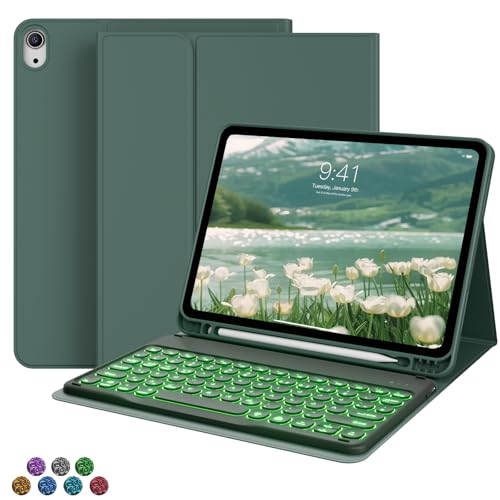 zoyu Für iPad Air 11-Zoll-Hülle mit Tastatur (M3/M2, 2025/2024) und Air 5./4. Generation 10,9 Zoll, 7-Farbige Hintergrundbeleuchtete Kabellose Abnehmbare Folio-Abdeckung mit Thin & Light, Nachtgrün von zoyu