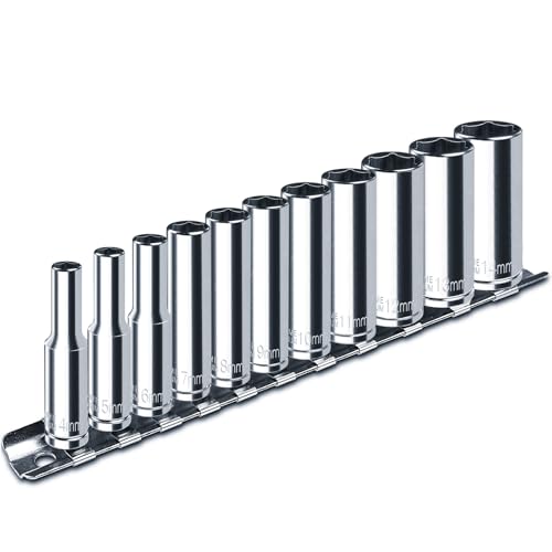 zozoa 1/4 Zoll Antriebs Steckschlüssel Satz, 11-teiliger Steckschlüsselsatz für metrische Größen (4mm-14mm), 6-Punkt-Design, mit Aufbewahrungshalter, Chrom Vanadium Stahl von zozoa